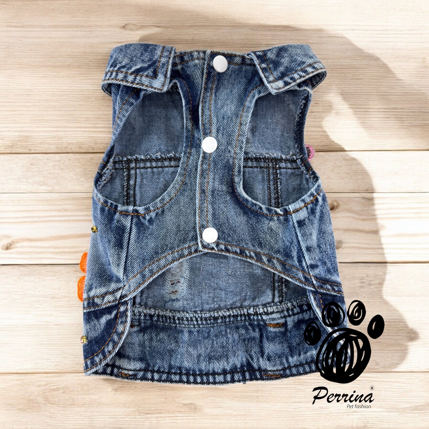 Chaleco Denim Flores Bordadas