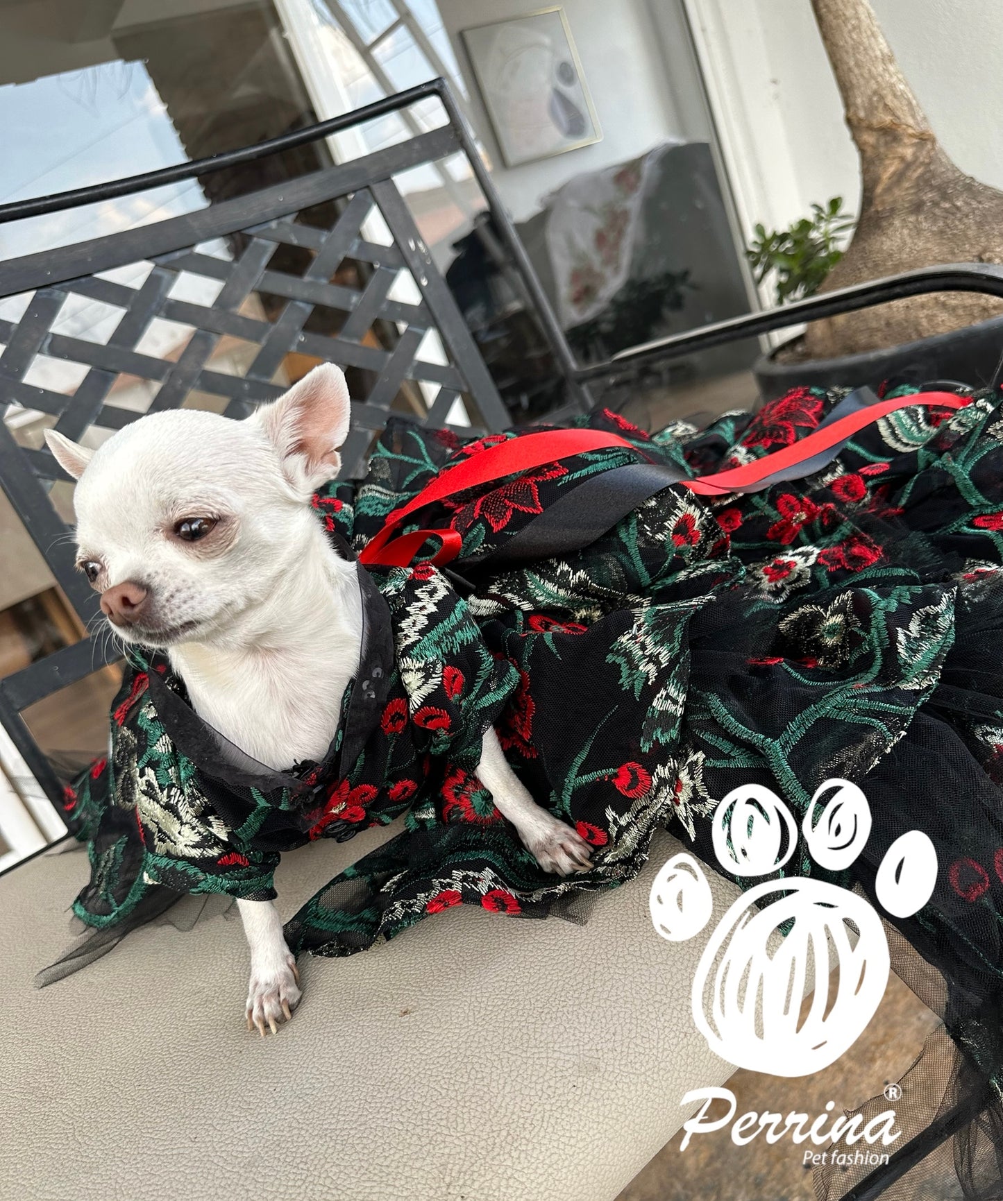 Vestido de Gala de Tul Bordado Floral