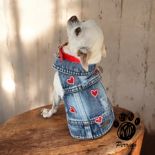 Chaleco Denim Corazones Rojo