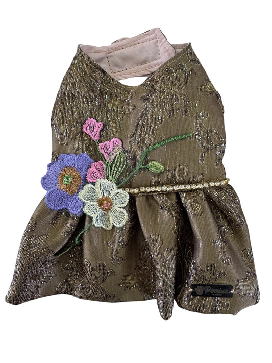Vestido Elegante Flores Bordadas Olivo