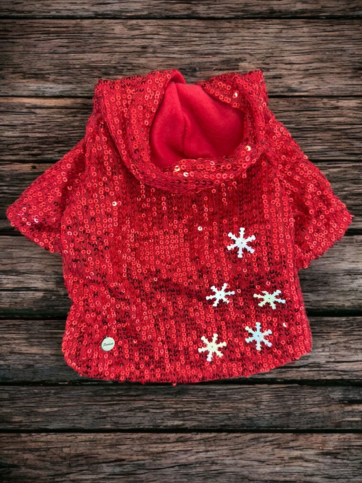 PERRINA hoodie navideña roja con copos de nieve y lentejuela para perros y gatos razas chicas medianas y grandes