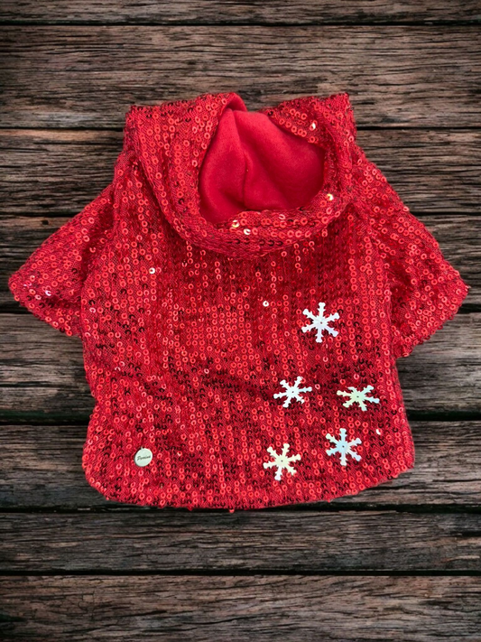 PERRINA hoodie navideña roja con copos de nieve y lentejuela para perros y gatos razas chicas medianas y grandes