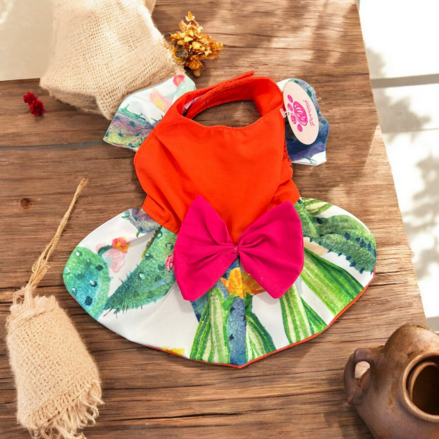 PERRINA vestido para Mascota con Estampado de cactus color naranja