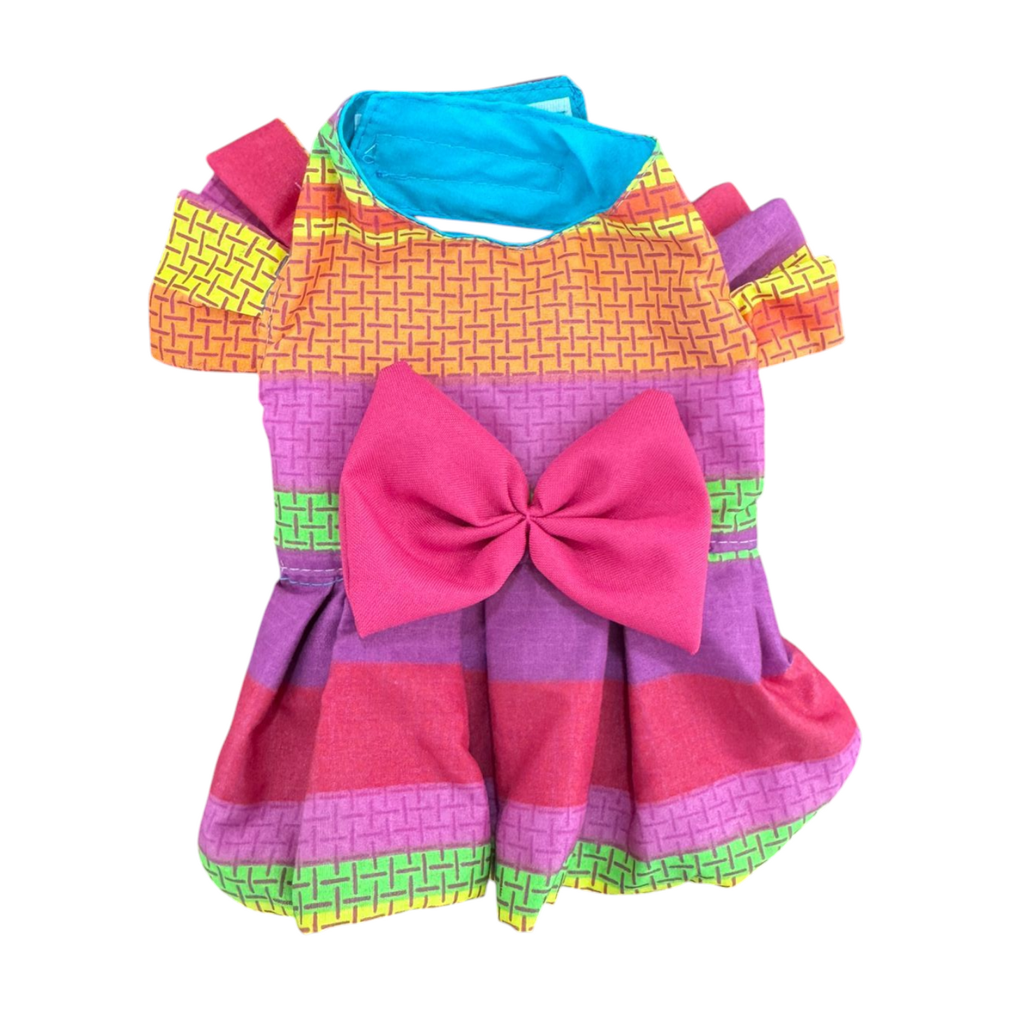 PERRINA vestido multicolor con moño para perros y gatos razas chicas medianas y grandes