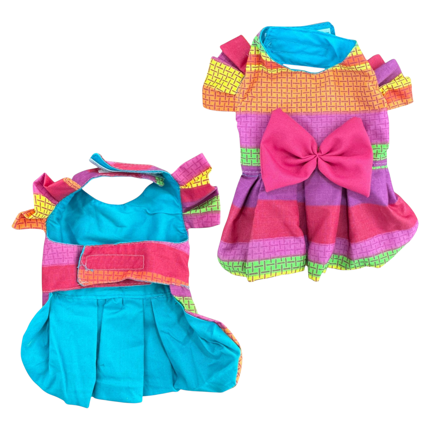 PERRINA vestido multicolor con moño para perros y gatos razas chicas medianas y grandes