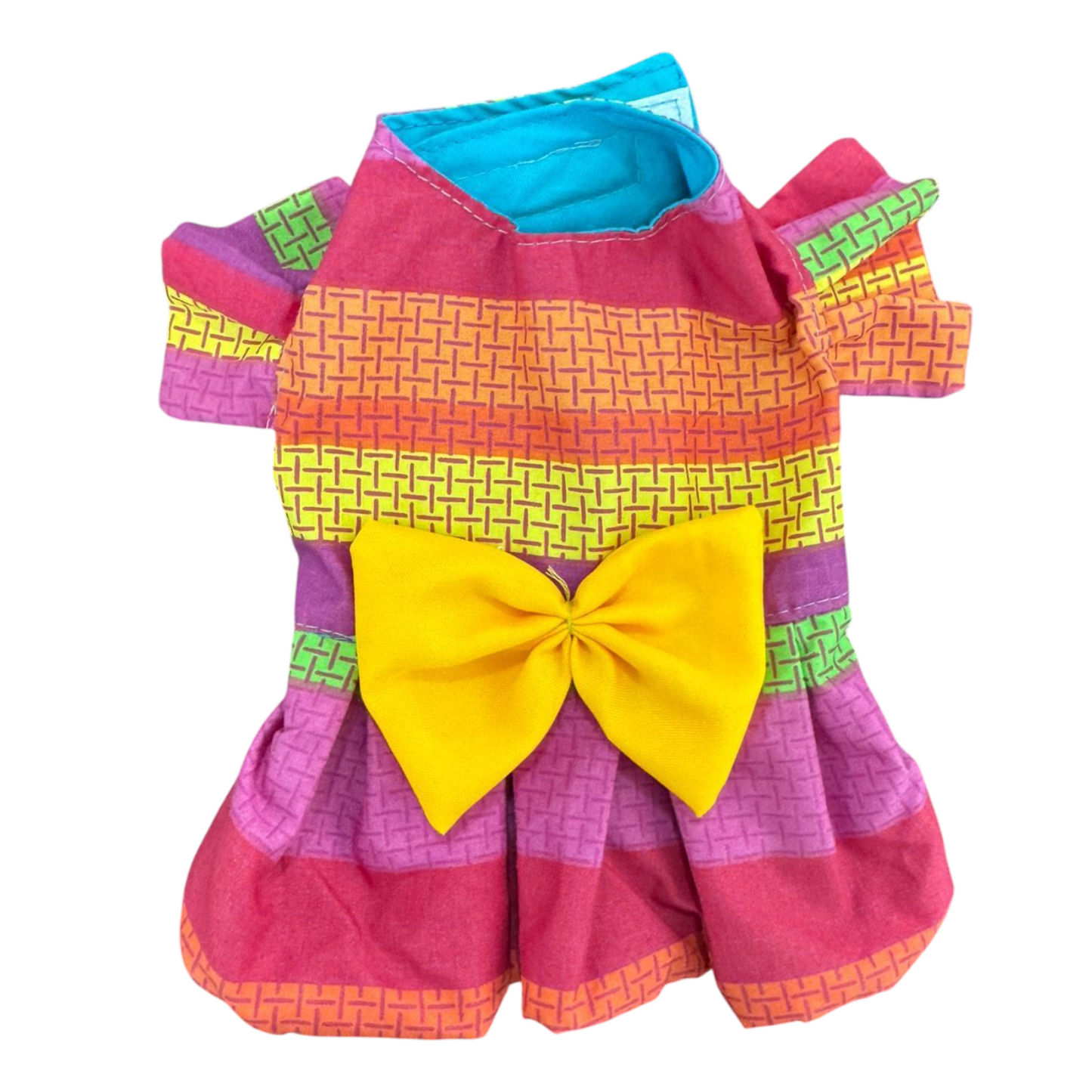 PERRINA vestido multicolor con moño para perros y gatos razas chicas medianas y grandes