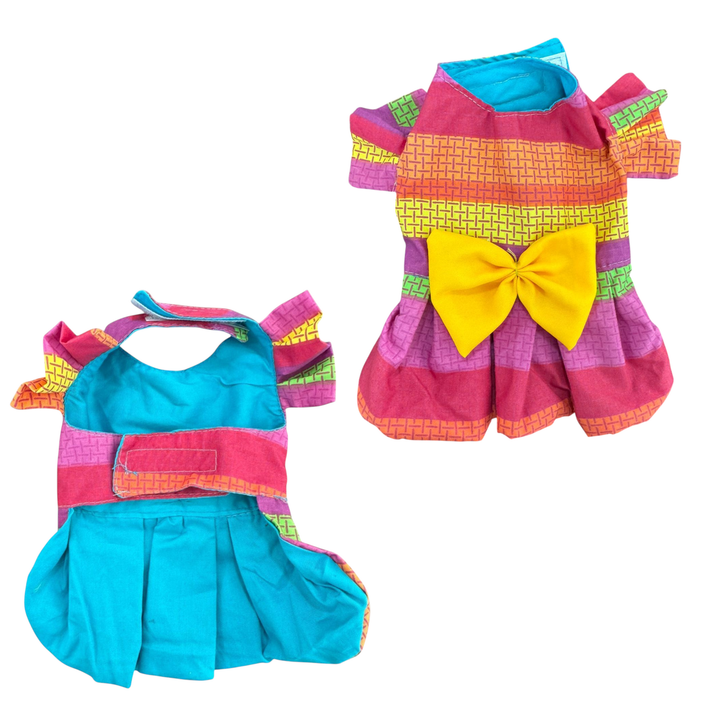 PERRINA vestido multicolor con moño para perros y gatos razas chicas medianas y grandes