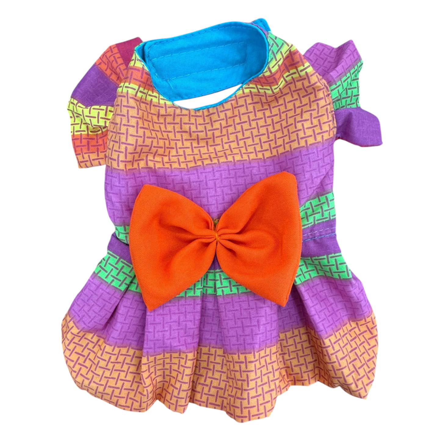 PERRINA vestido multicolor con moño para perros y gatos razas chicas medianas y grandes