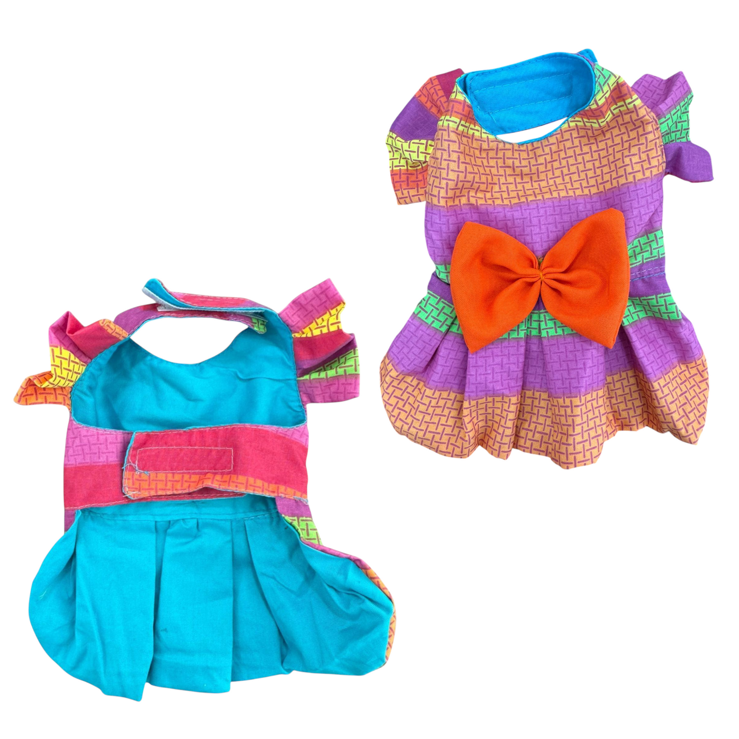 PERRINA vestido multicolor con moño para perros y gatos razas chicas medianas y grandes