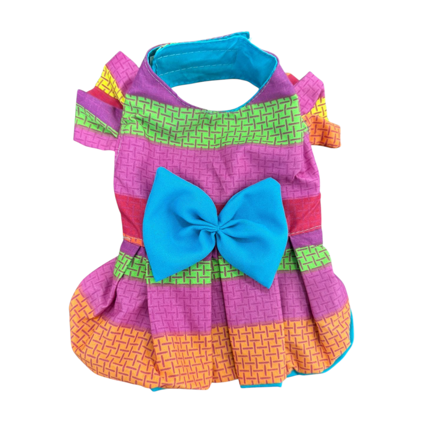 PERRINA vestido multicolor con moño para perros y gatos razas chicas medianas y grandes