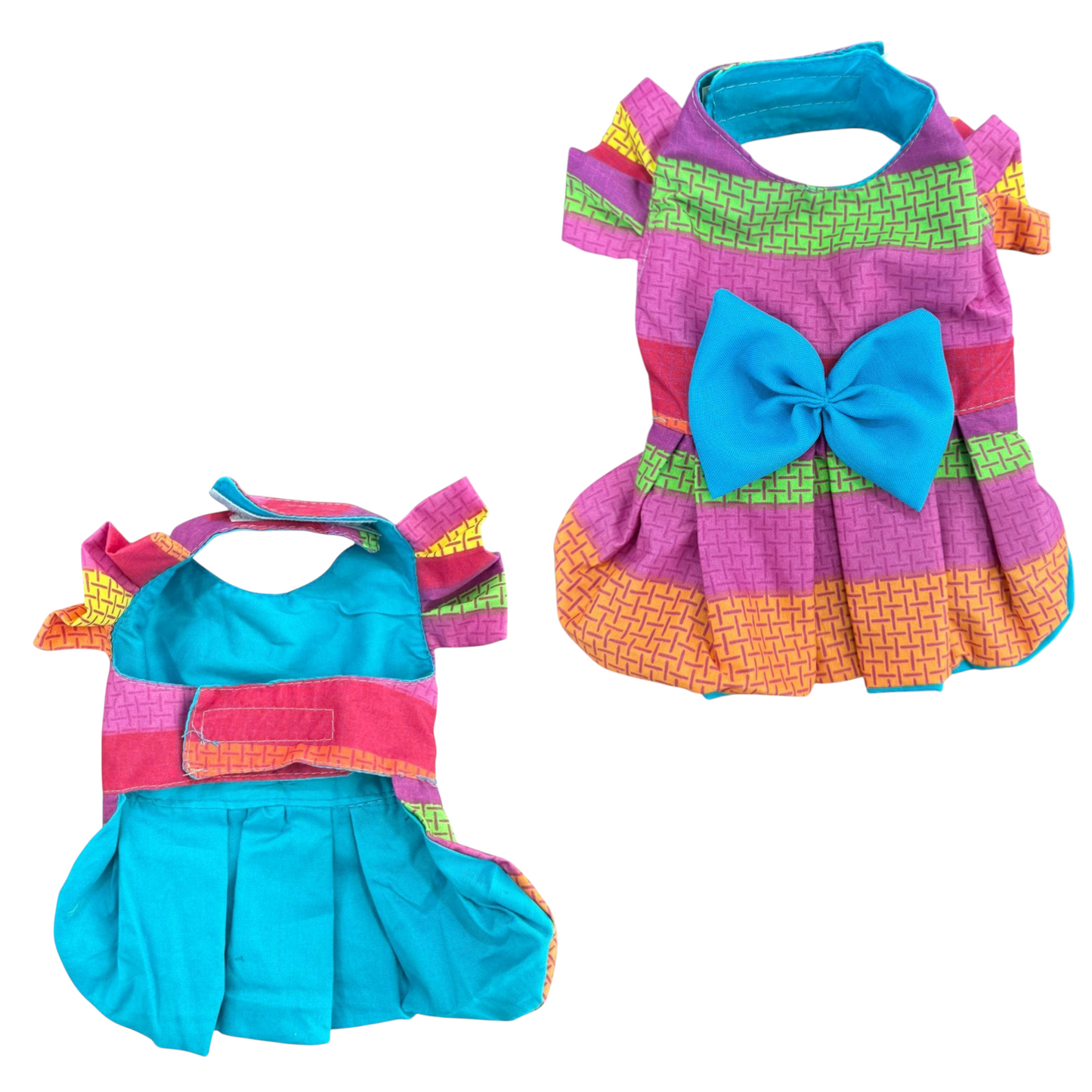 PERRINA vestido multicolor con moño para perros y gatos razas chicas medianas y grandes