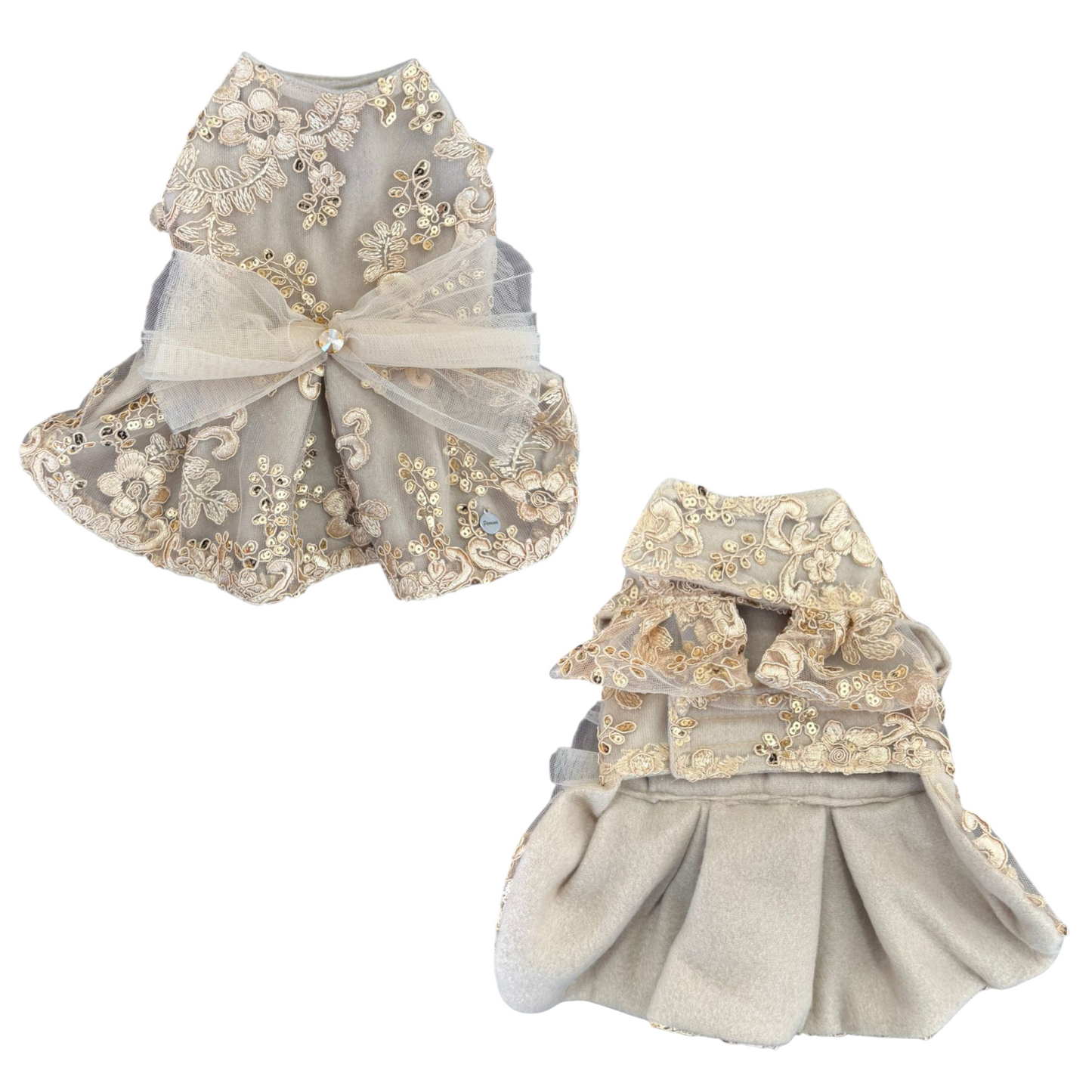 PERRINA vestido con detalles bordados y moño para perros y gatos razas chicas medianas y grandes