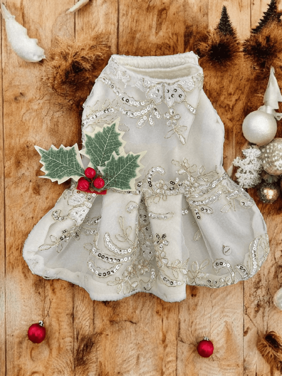 PERRINA vestido con bayas decorativas navideño para Mascotas, razas chicas medianas y grandes, perros y gatos