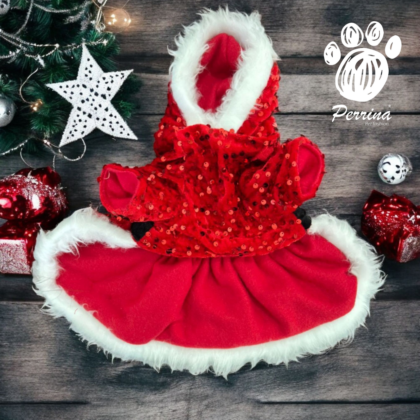 PERRINA vestido de Santa Clous con lentejuela para, perros y gatos razas chicas medianas y grandes