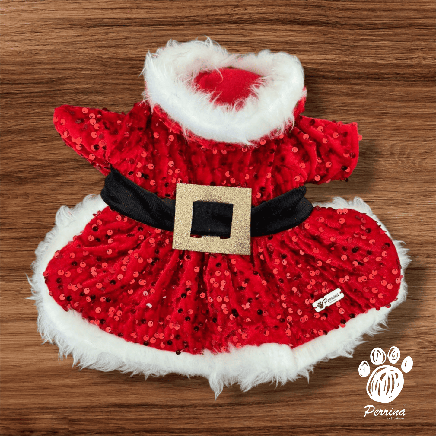 PERRINA vestido de Santa Clous con lentejuela para, perros y gatos razas chicas medianas y grandes