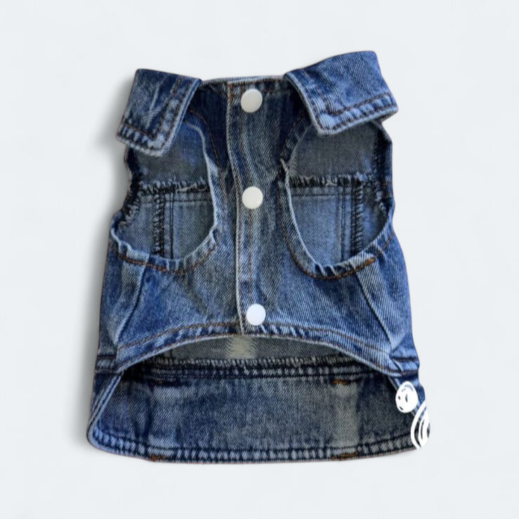 PERRINA chaleco denim con parches de perritos y huellita para mascotas, razas chicas medianas y grandes