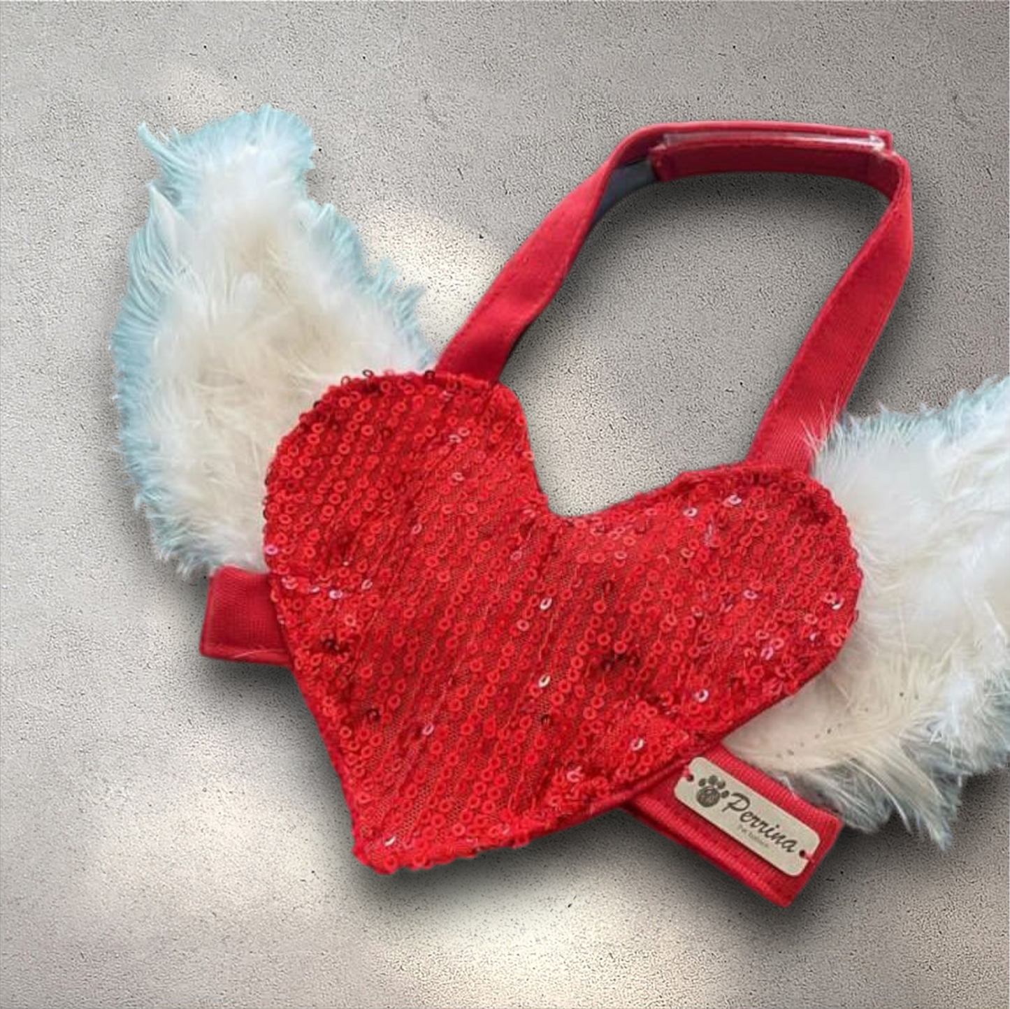 PERRINA arnés de corazón con alas con lentejuelas para perros y gatos razas chicas medianas y grandes