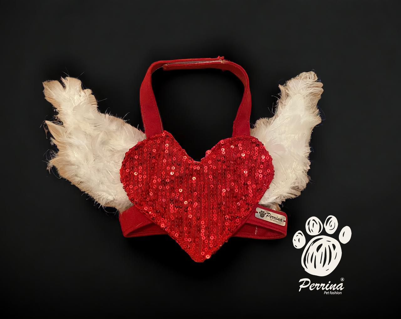 PERRINA arnés de corazón con alas con lentejuelas para perros y gatos razas chicas medianas y grandes