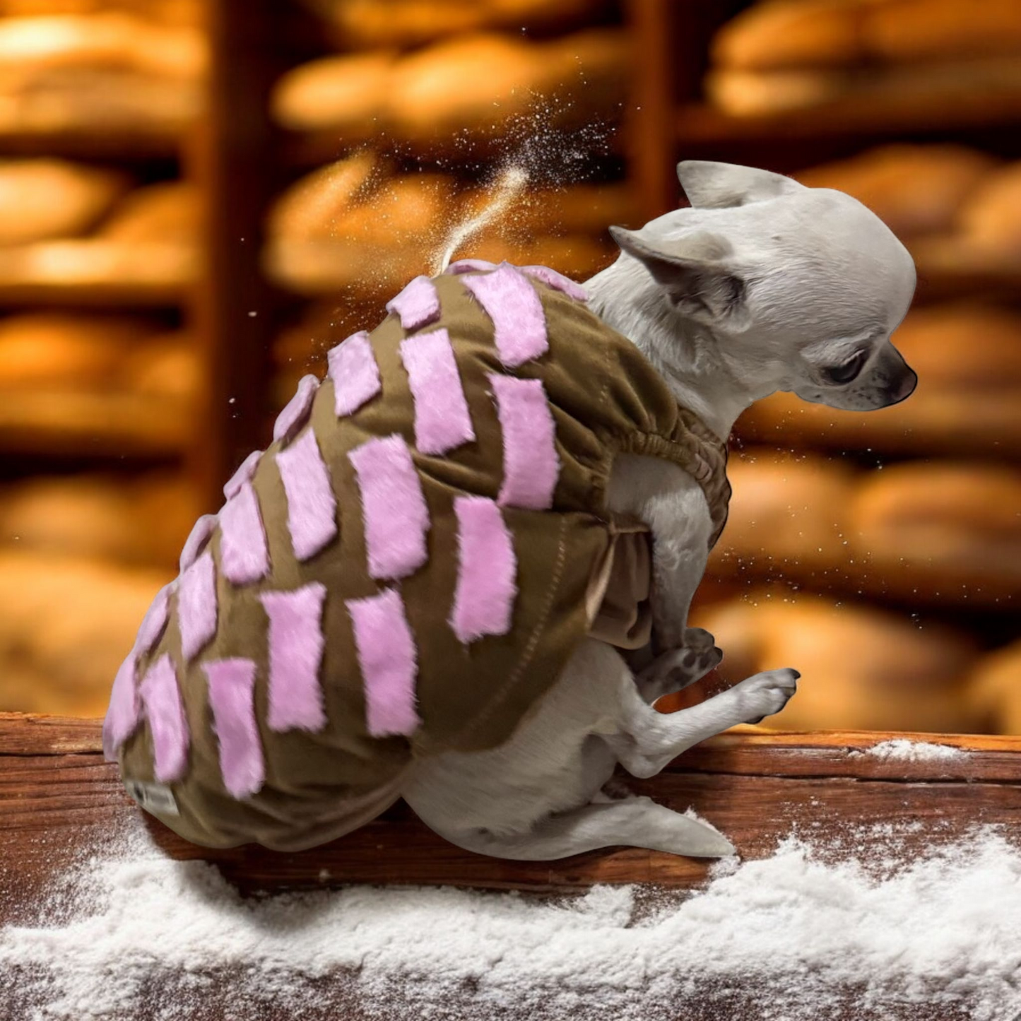 PERRINA disfraz de pan, Concha de chocolate, vainilla, fresa, para perros y gatos razas chicas medianas y grandes