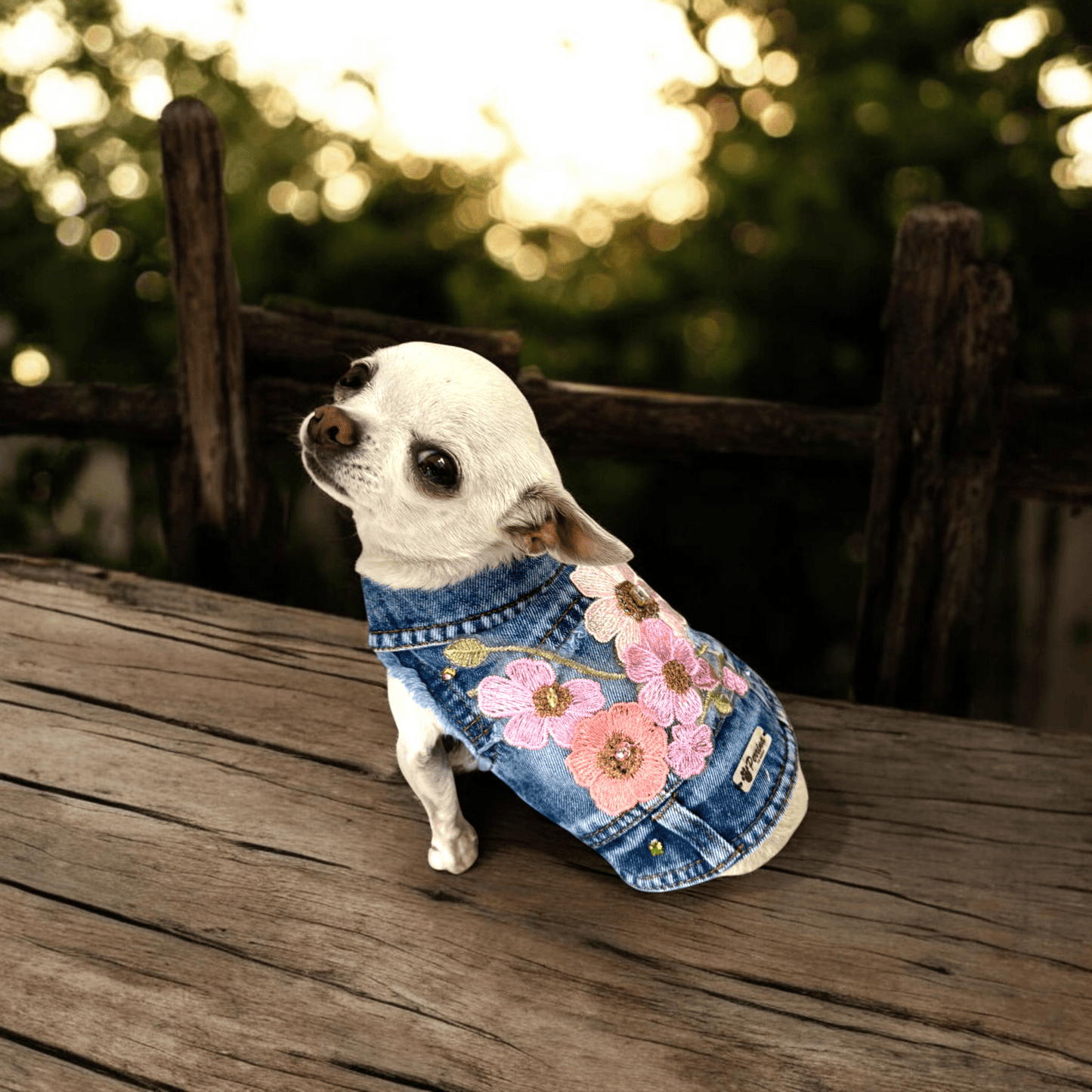 PERRINA chaleco denim con flores de distintos colores para perros y gatos razas chicas medianas y grandes