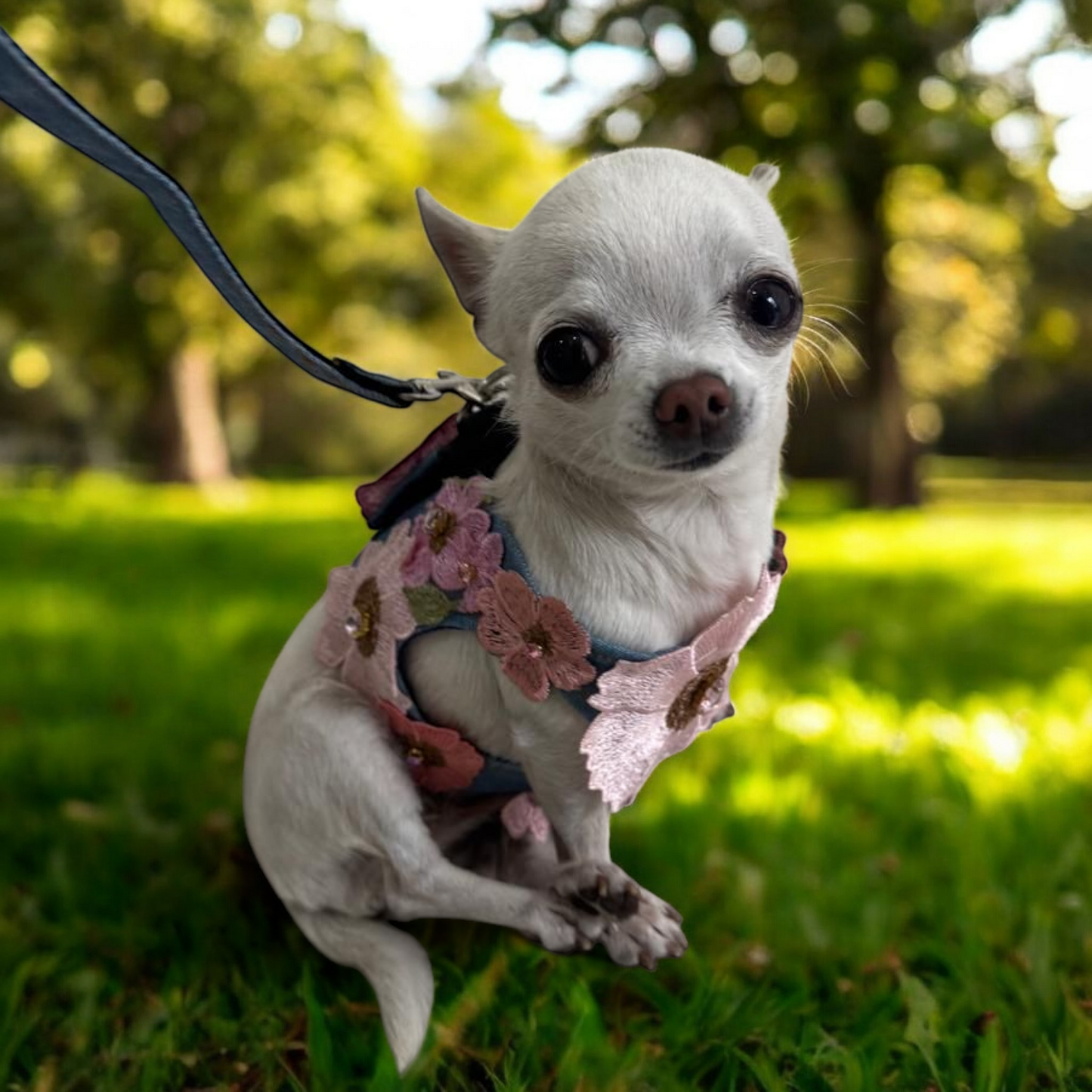 PERRINA arnés de flores denim para perros, cómoda y segura