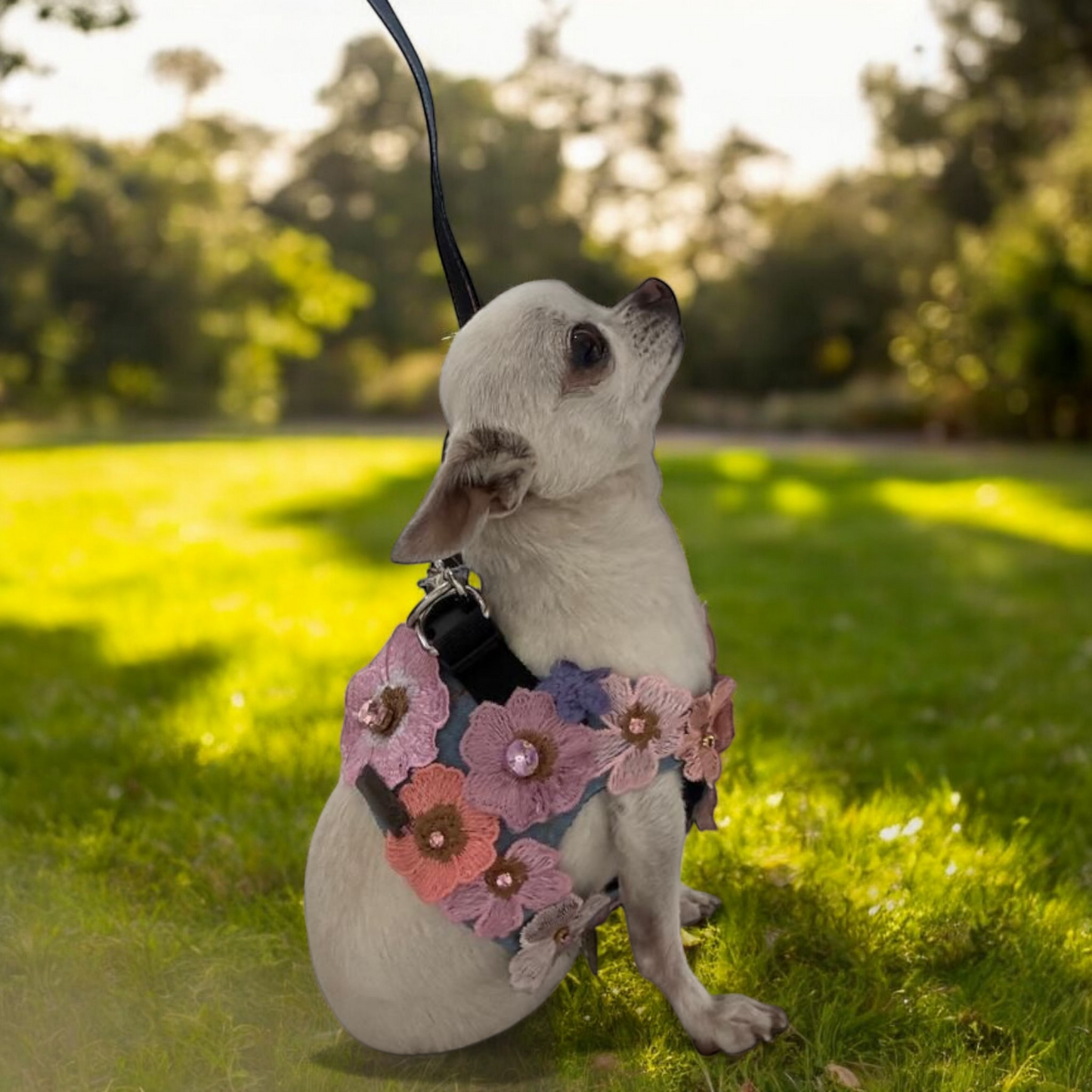 PERRINA arnés de flores denim para perros, cómoda y segura
