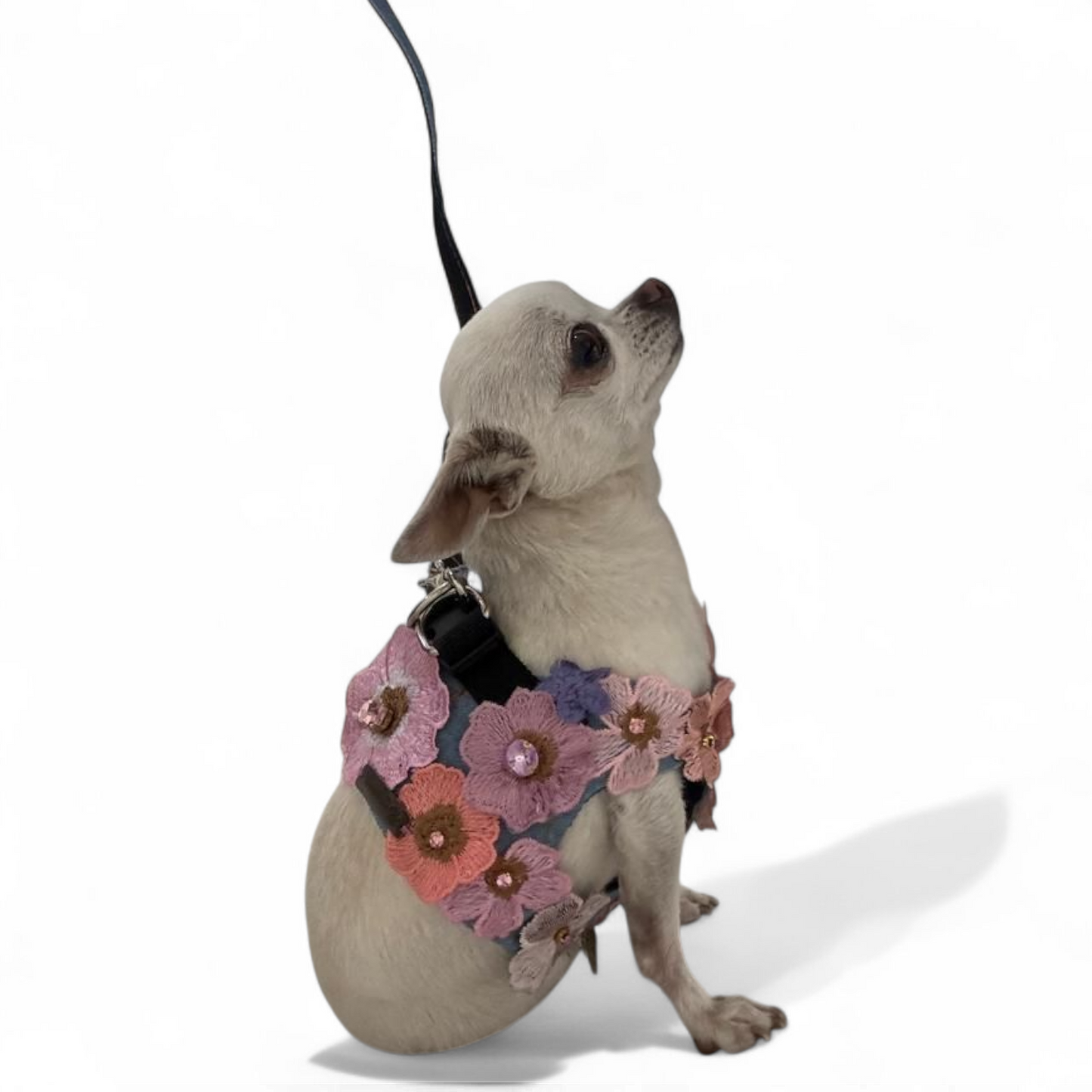 PERRINA arnés de flores denim para perros, cómoda y segura