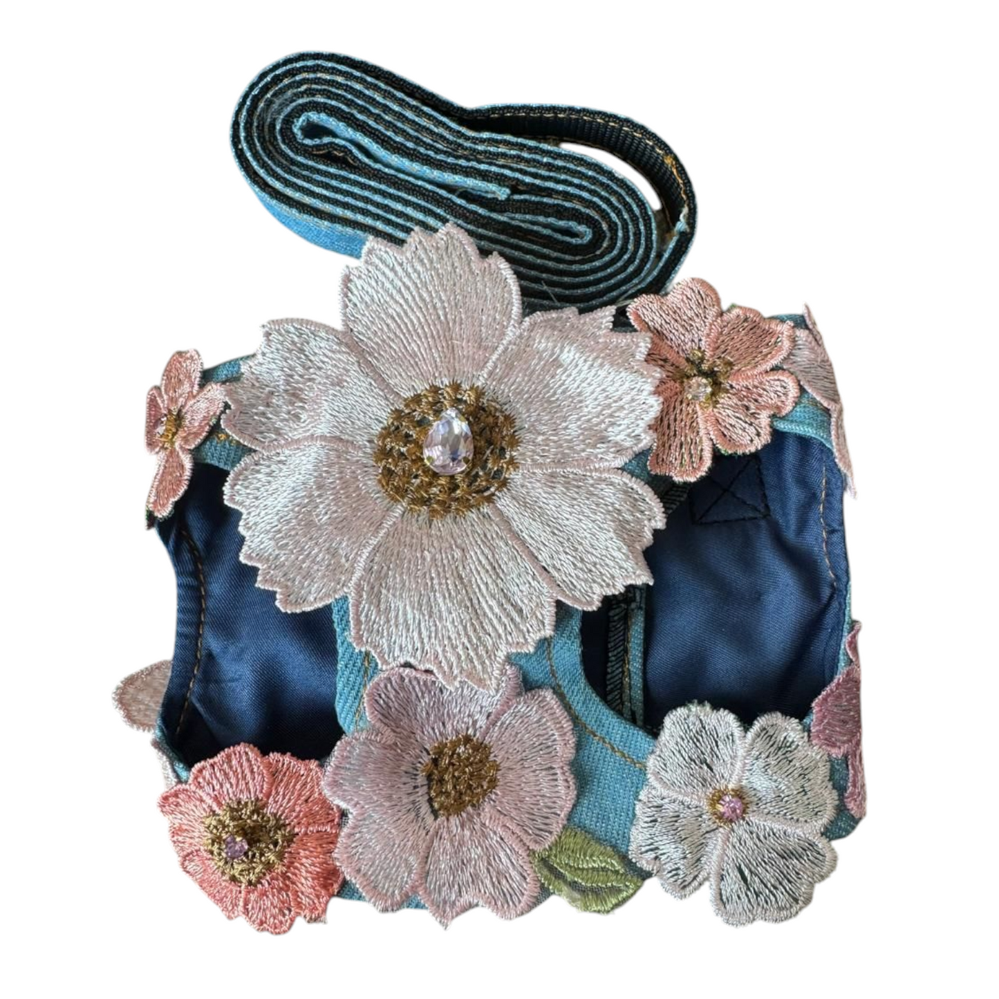 PERRINA arnés de flores denim para perros, cómoda y segura