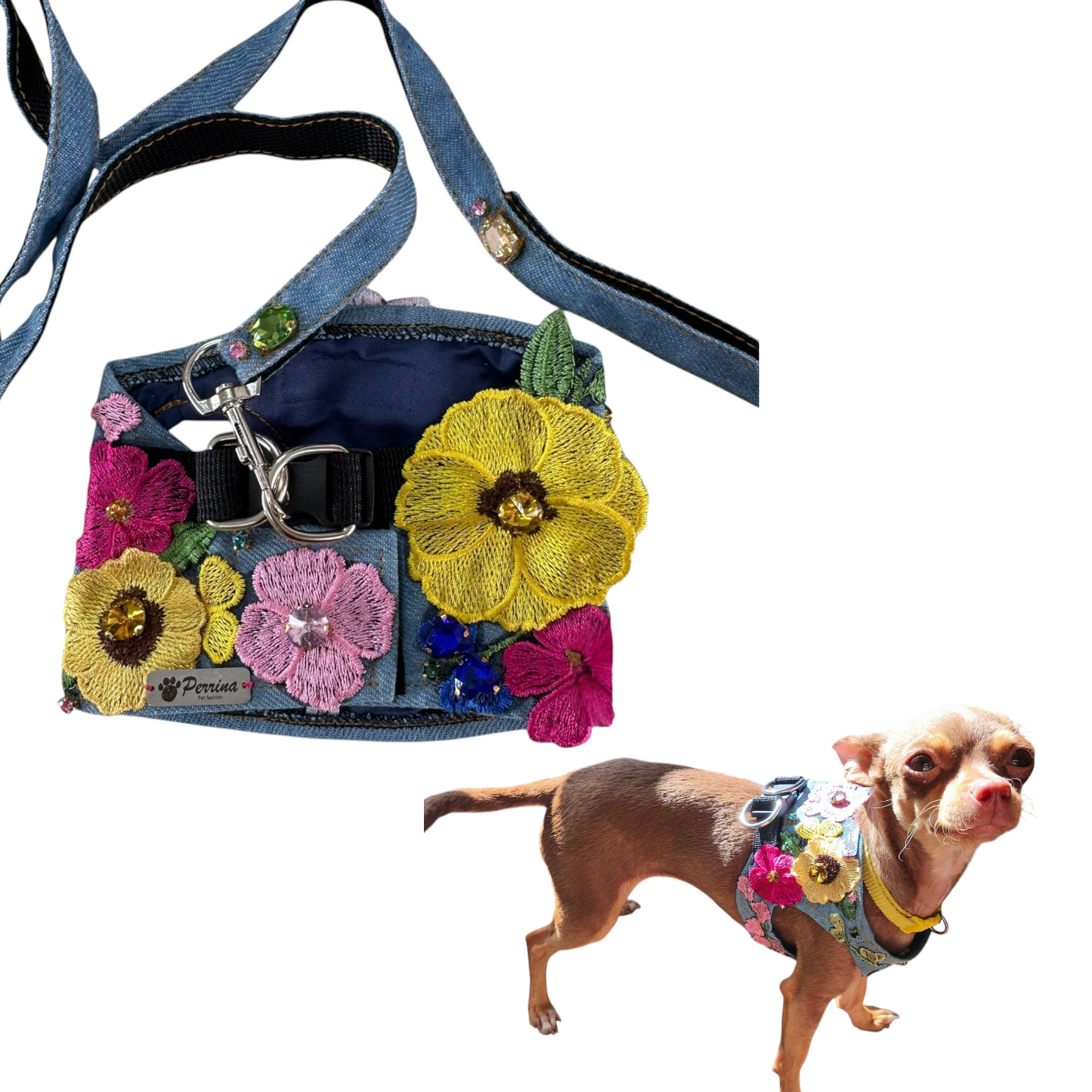 PERRINA arnés floral para mascotas razas chicas medianas y grandes de