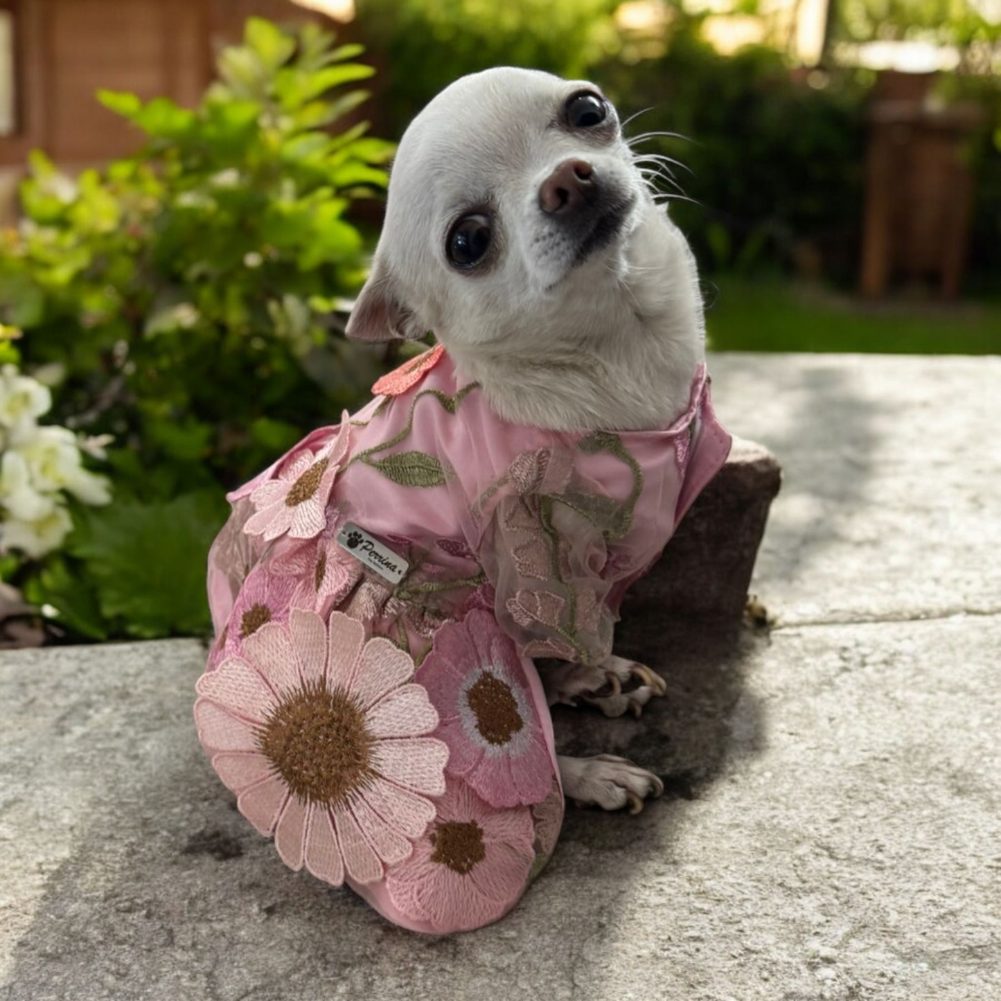 PERRINA vestido rosa floral para perros y gatos, razas chicas medianas y grandes