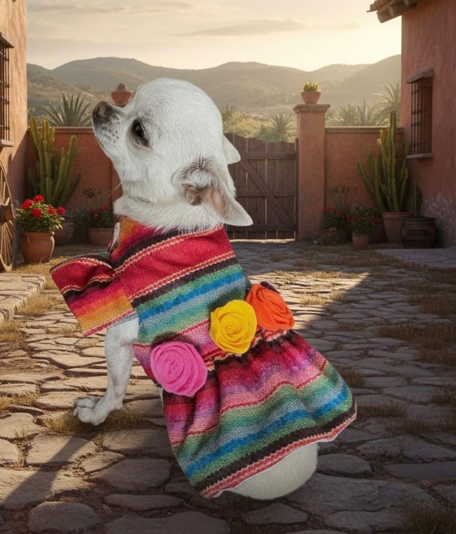 PERRINA vestido tipo zarape con flores 3d para Mascota Perro y Gato Razas chicas medianas y grandes