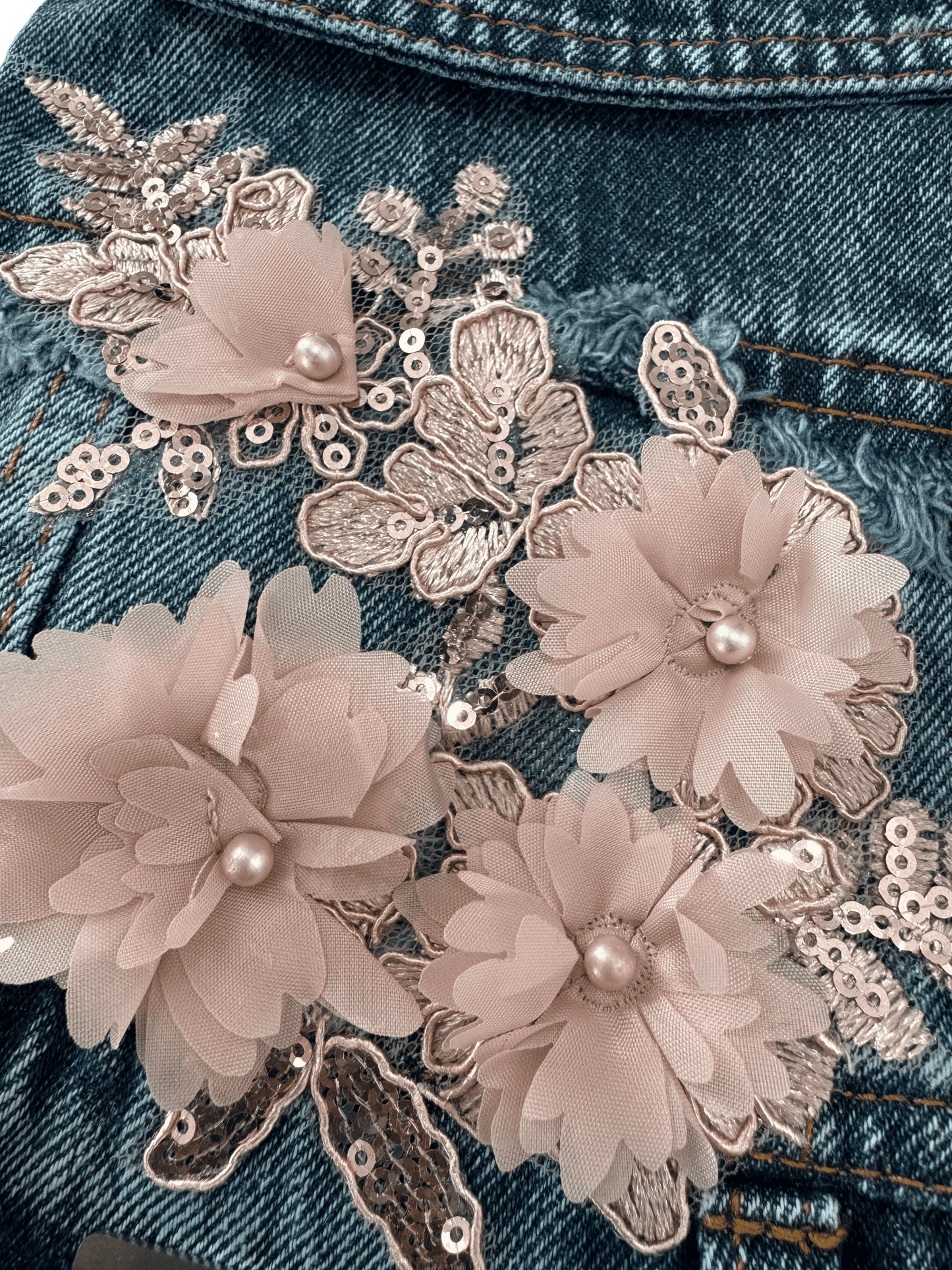 PERRINA chaleco denim con flores bordadas para perros y gatos razas chicas medianas y grandes