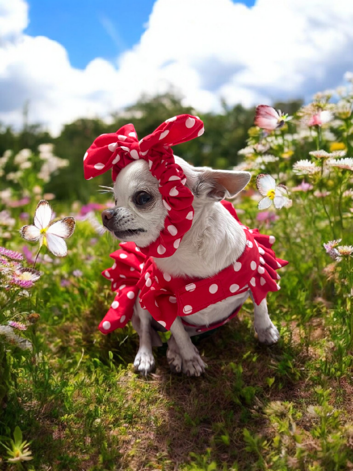 PERRINA vestido rojo con lunares para perros y gatos, razas chicas medianas y grandes