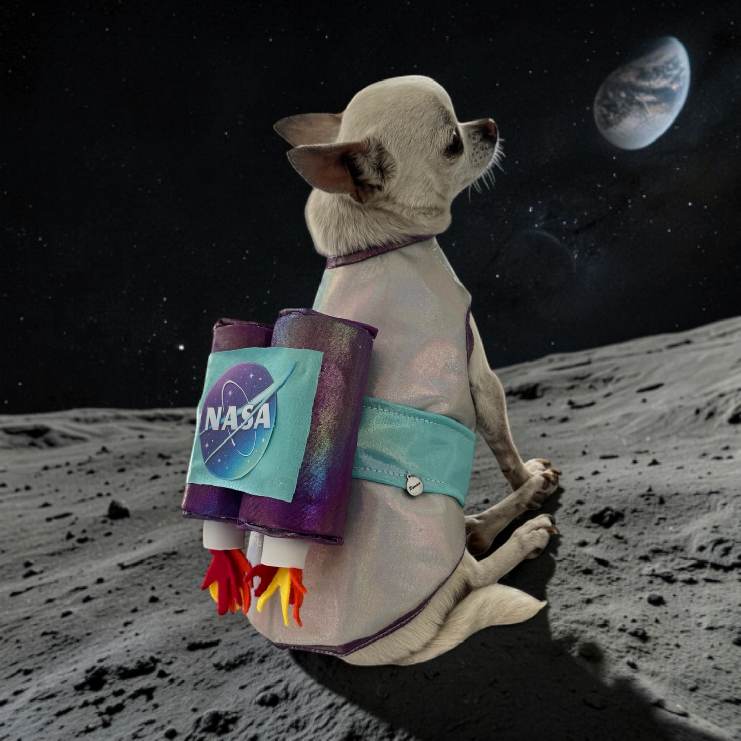 PERRINA disfraz de astronauta con cohetes para perros y gatos razas chicas medianas y grandes