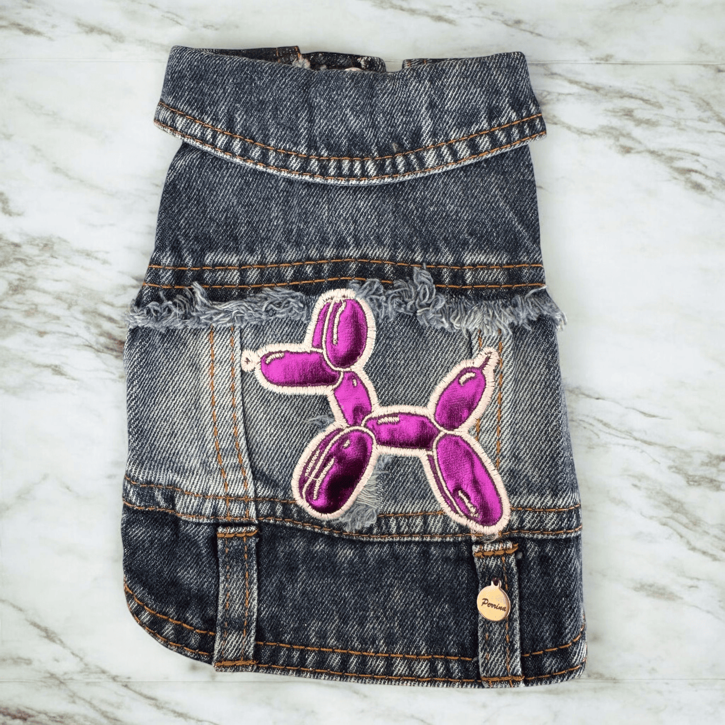 PERRINA chaleco denim con parche de globo para mascotas, perros y gatos razas chicas medianas y grandes