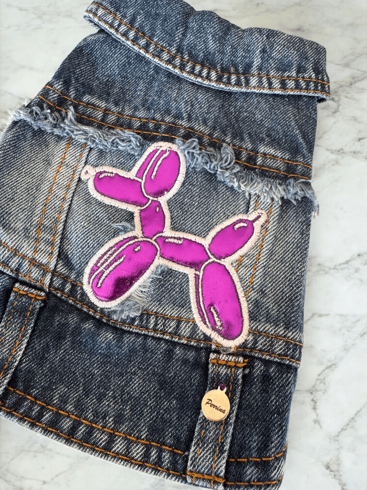 PERRINA chaleco denim con parche de globo para mascotas, perros y gatos razas chicas medianas y grandes