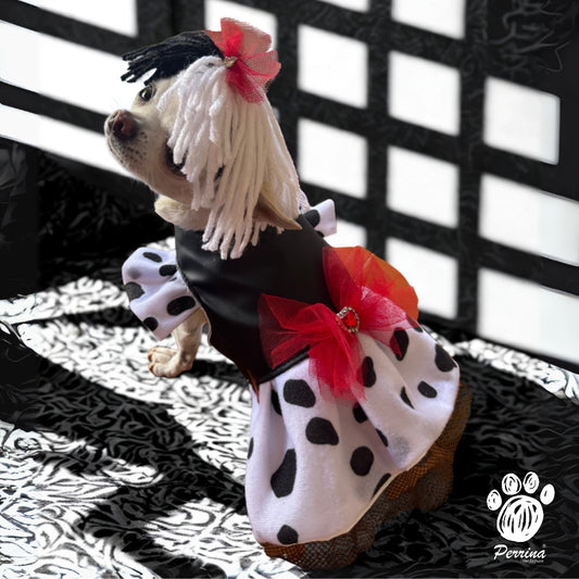 PERRINA DISFRAZ DE CRUELLA PARA PERRO Y GATO TODAS LAS TALLAS