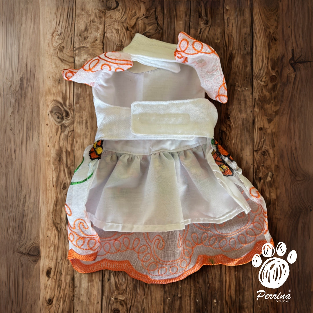 PERRINA vestido con flor de cempasúchil bordada para Mascota