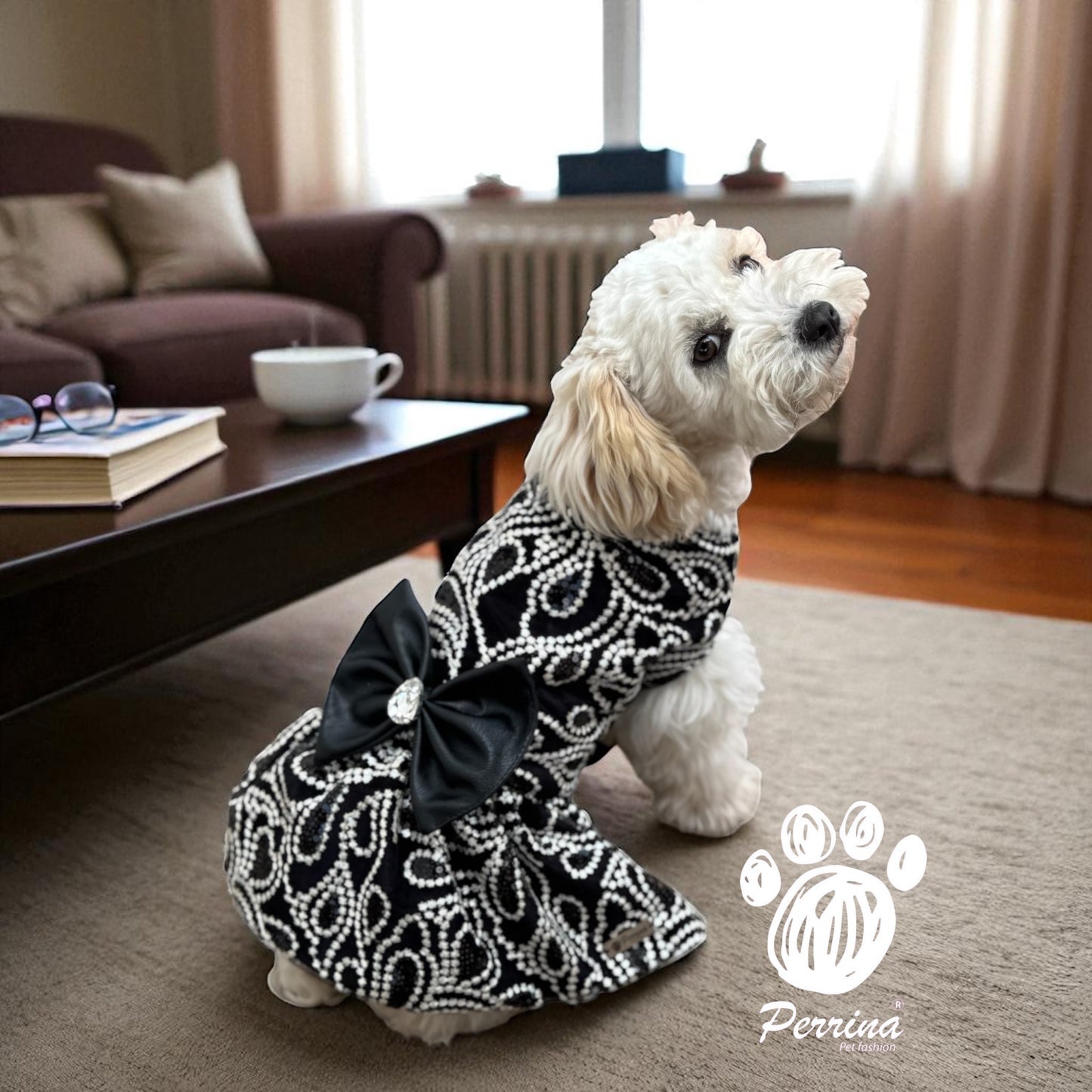 PERRINA vestido bicolor con moño para perros y gatos razas chicas medianas y grandes