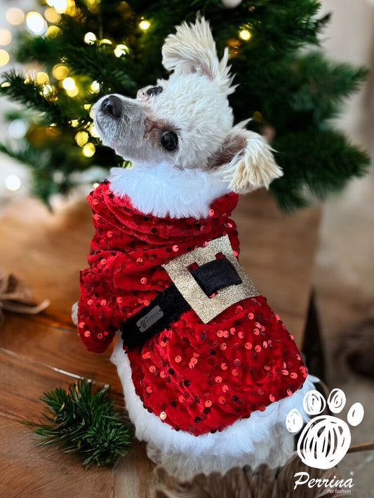 PERRINA capa de Santa Clous para navidad, Para perros y gatos razas chicas medianas y grandes