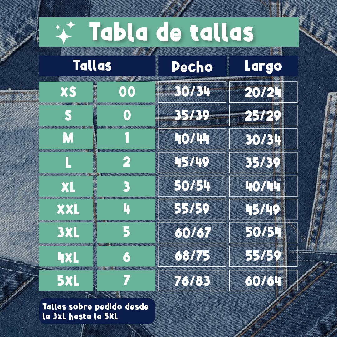 PERRINA chaleco denim con flores azules bordadas para perros y gatos razas chicas medianas y grandes
